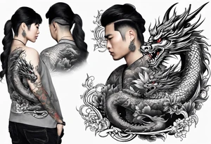give me an asian gangster style tattoo with a dragon for my back tattoo idea
