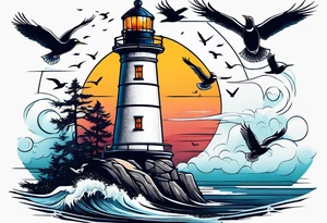 Lighthouse with birds tattoo idea