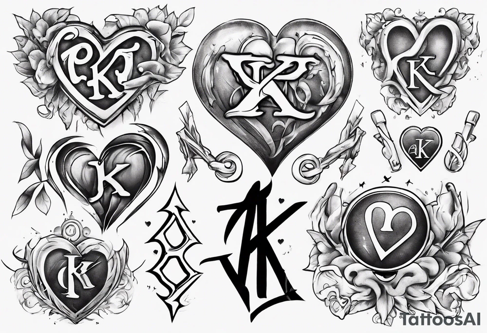 through thick and thin with a heart and the letters A and K tattoo idea