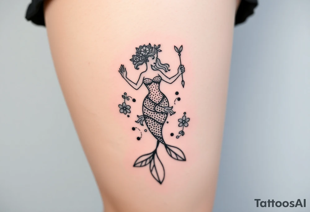 mermaid and sea flowers, Sagittarius tattoo idea