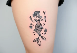 mermaid and sea flowers, Sagittarius tattoo idea