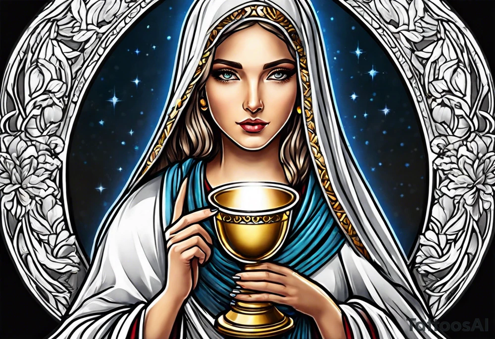 Female saint  holding a chalice tattoo idea