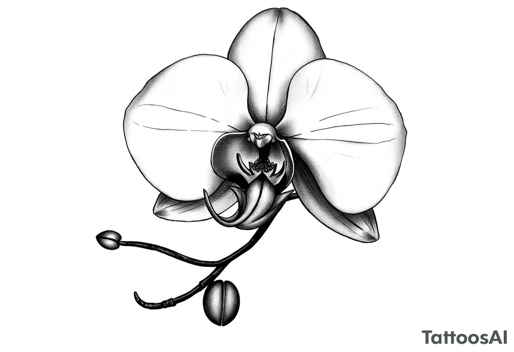 orchid with stem and leaves tattoo idea