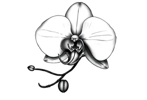 orchid with stem and leaves tattoo idea