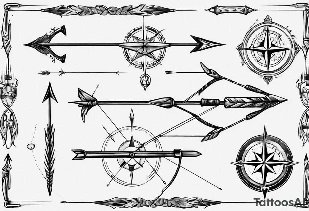 bow arrow with compass tattoo idea