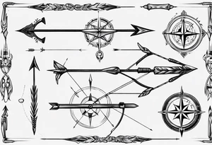 bow arrow with compass tattoo idea