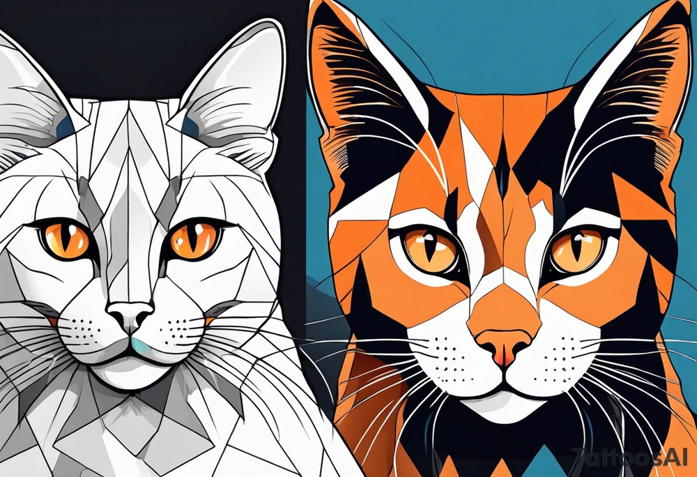 A white blue eye cat an black cat with brown eyes and an orange and white cat with browneyes tattoo idea