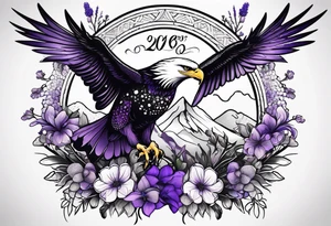 Eagle bird
, with spotted eagle-stingray and lavender flowers eith the year 1978-2022 tattoo idea