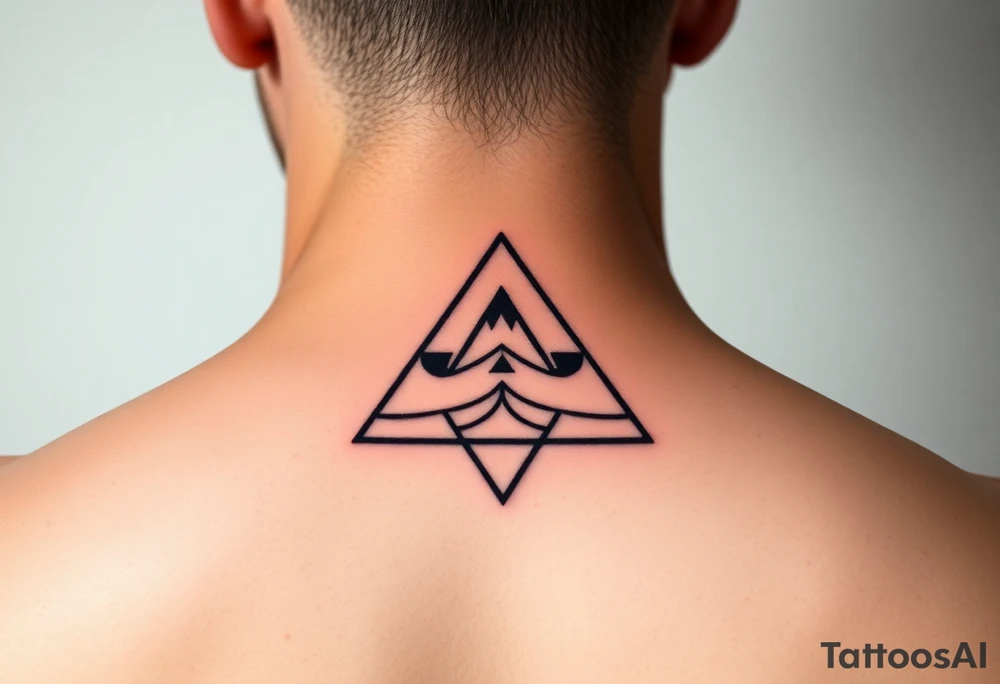 Geometric small triangle about different paths in life merge together and become stronger together while being psychedelic and trippy tattoo idea