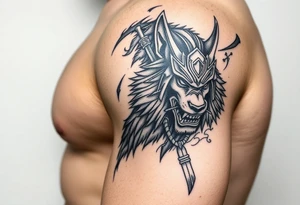 Hyper realistic Wolf, Samurai tattoo idea