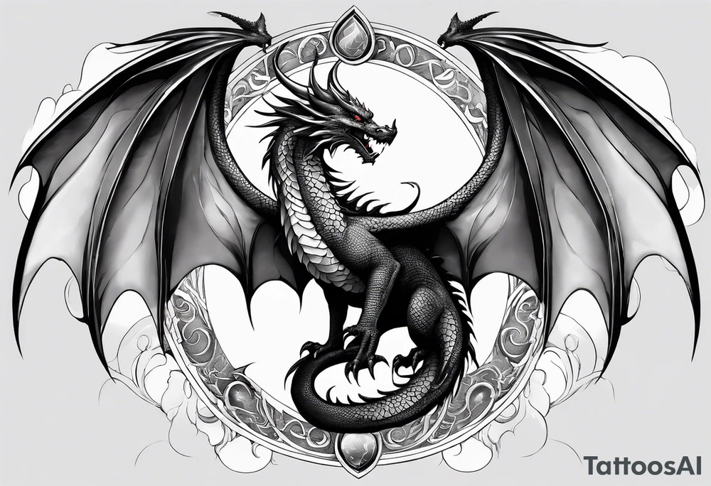 Dragon wings of the four elements(i.e. earth, fire, water, and wind) to be out on the back tattoo idea