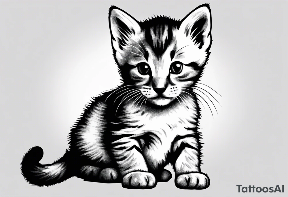 “Design a minimalist tattoo of a playful kitten, capturing its curious expression with simple lines and minimal detail. tattoo idea