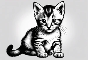 “Design a minimalist tattoo of a playful kitten, capturing its curious expression with simple lines and minimal detail. tattoo idea