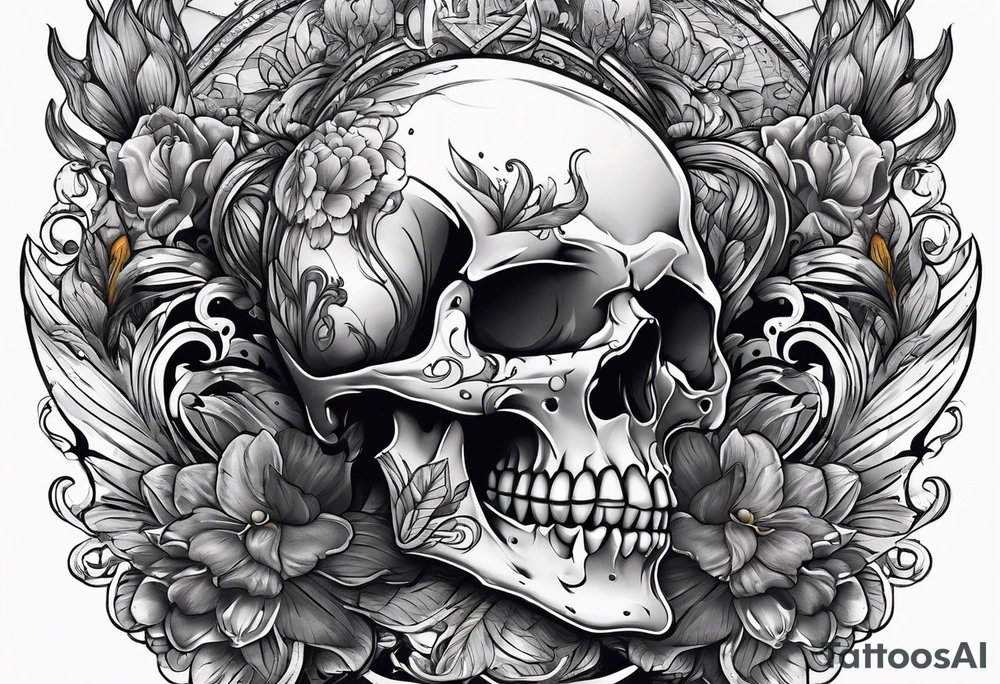Skull with hands on face crying looking up tattoo idea