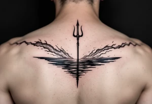 neptune with trident half way in calm water with lightning tattoo idea