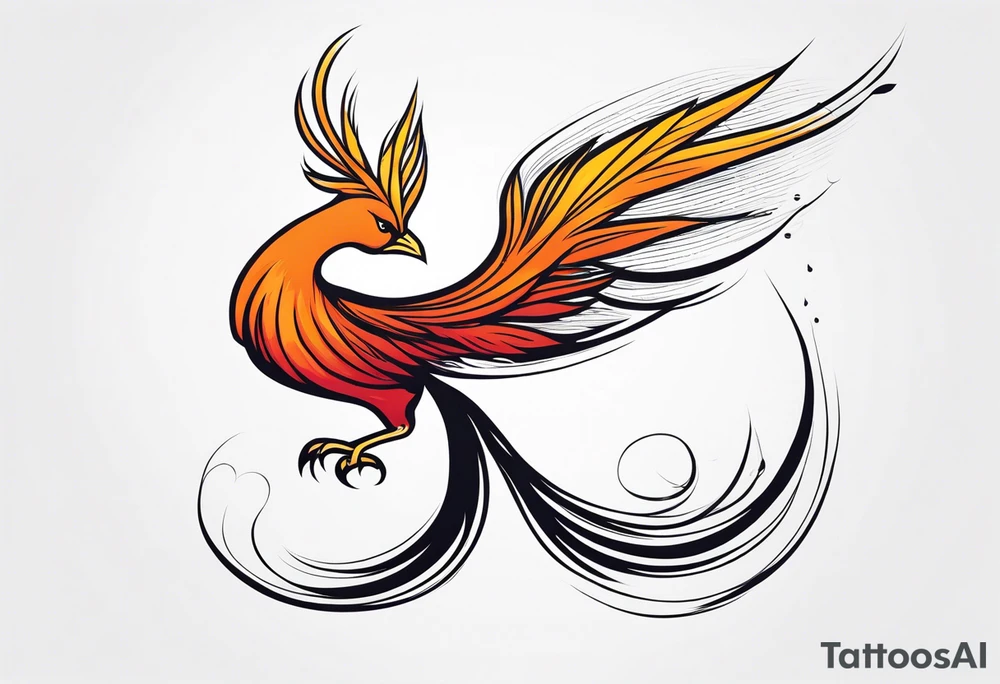 minimalist pheonix with long tail curling tattoo idea
