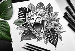 Monstera avec serpent dedans tattoo idea