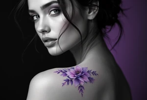 Glamour shot in black and white with a soft purple gradient behind her head. tattoo idea