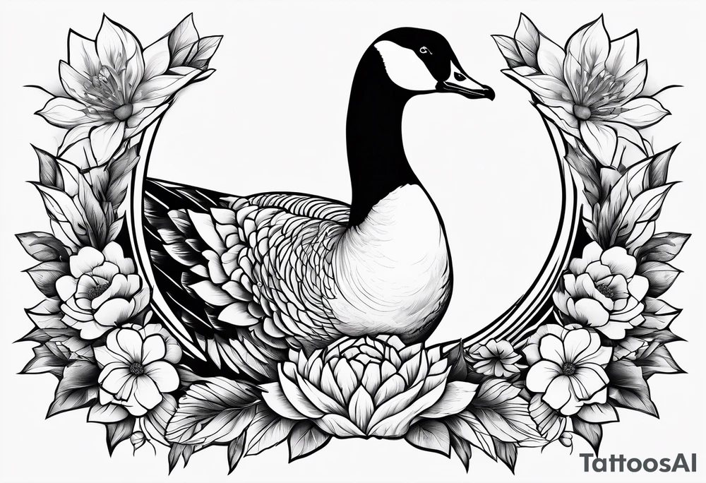angry canadian goose with flowers at the bottom tattoo idea