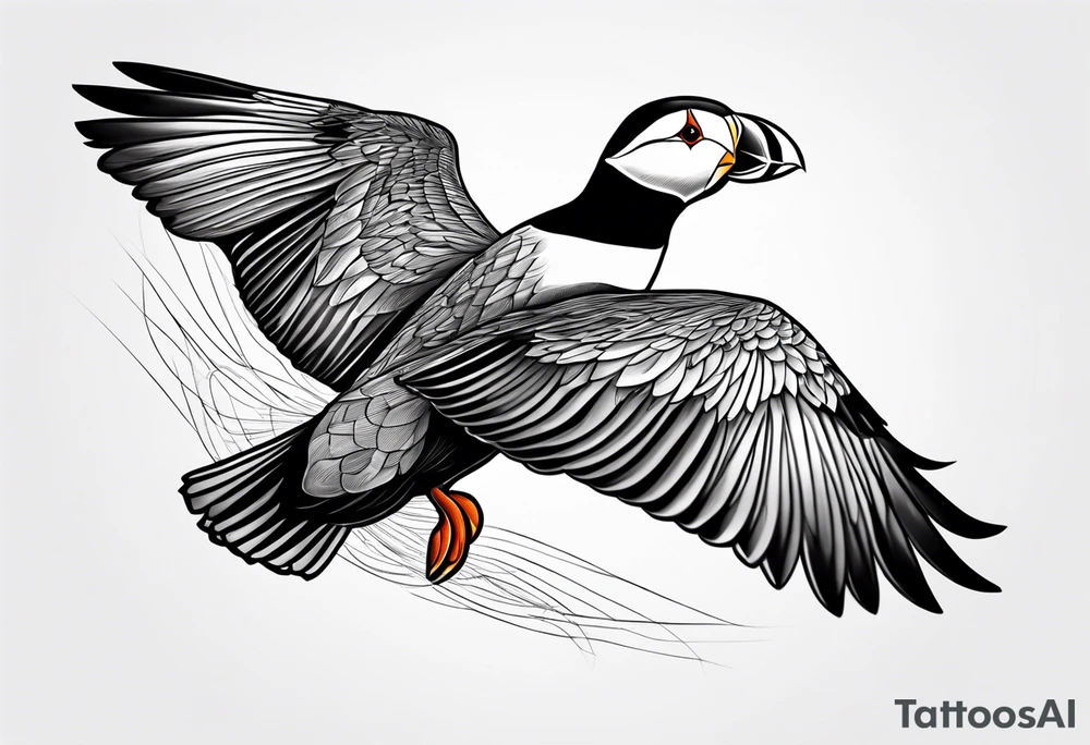 a flying puffin without background tattoo idea