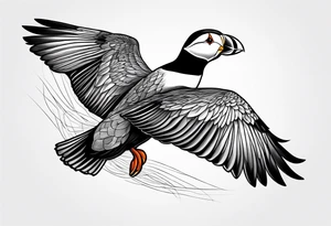 a flying puffin without background tattoo idea