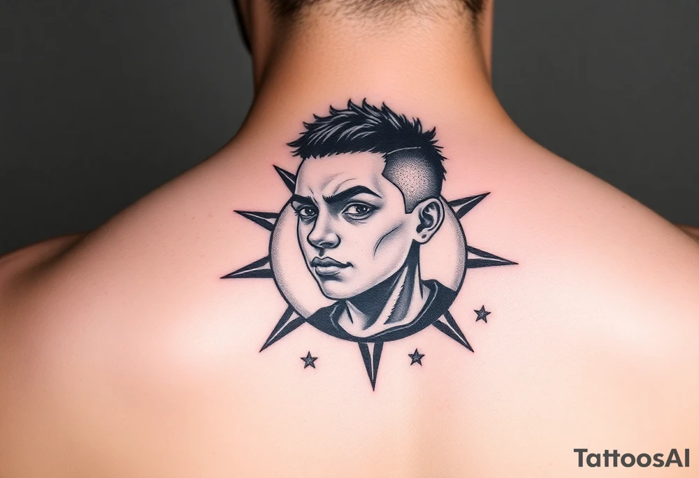 powerful black boy with stars around tattoo idea