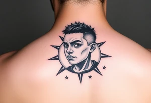 powerful black boy with stars around tattoo idea