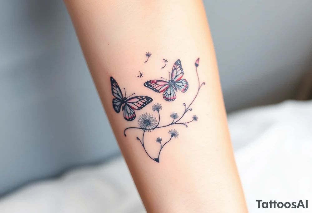 butterflies with vines of dandelions blowing in the wind tattoo idea