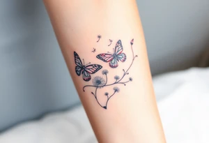 butterflies with vines of dandelions blowing in the wind tattoo idea