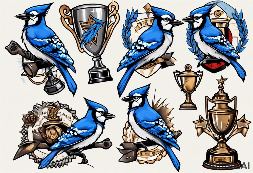 bluejay with trophy tattoo idea