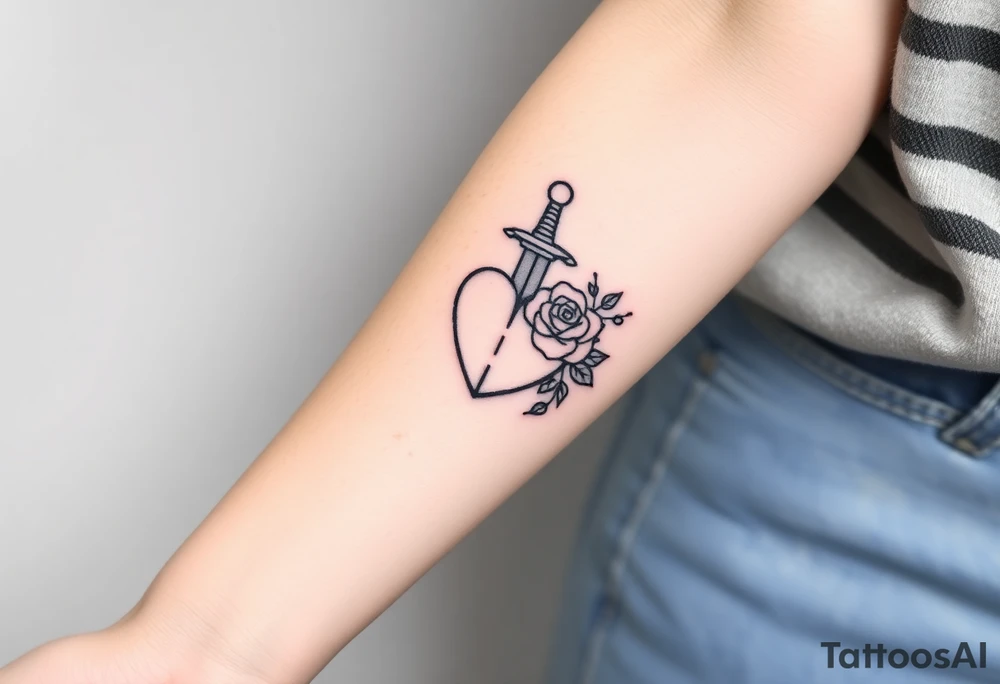 dagger piercing a heart with roses tattoo idea