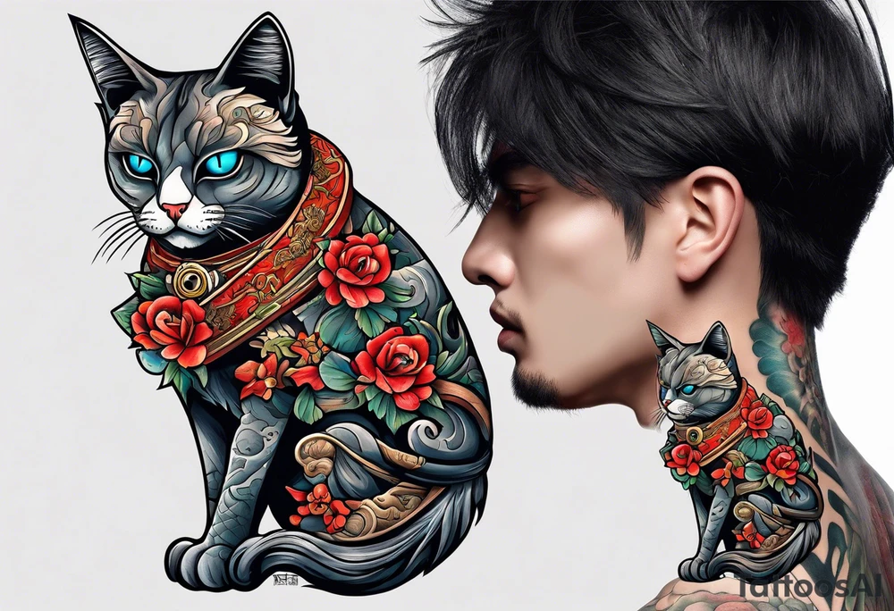 A permese samurai cat and a zombie tattoo idea
