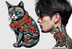 A permese samurai cat and a zombie tattoo idea