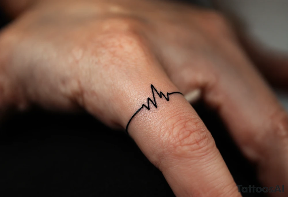 A minimalist black titanium band with a subtle engraved heartbeat line, capturing the rhythm of love. tattoo idea