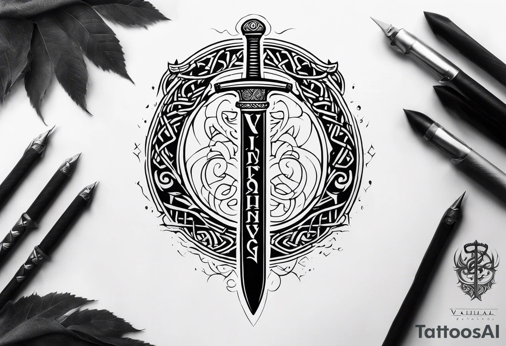 Viking sword Valhalla dragon shield tattoo idea