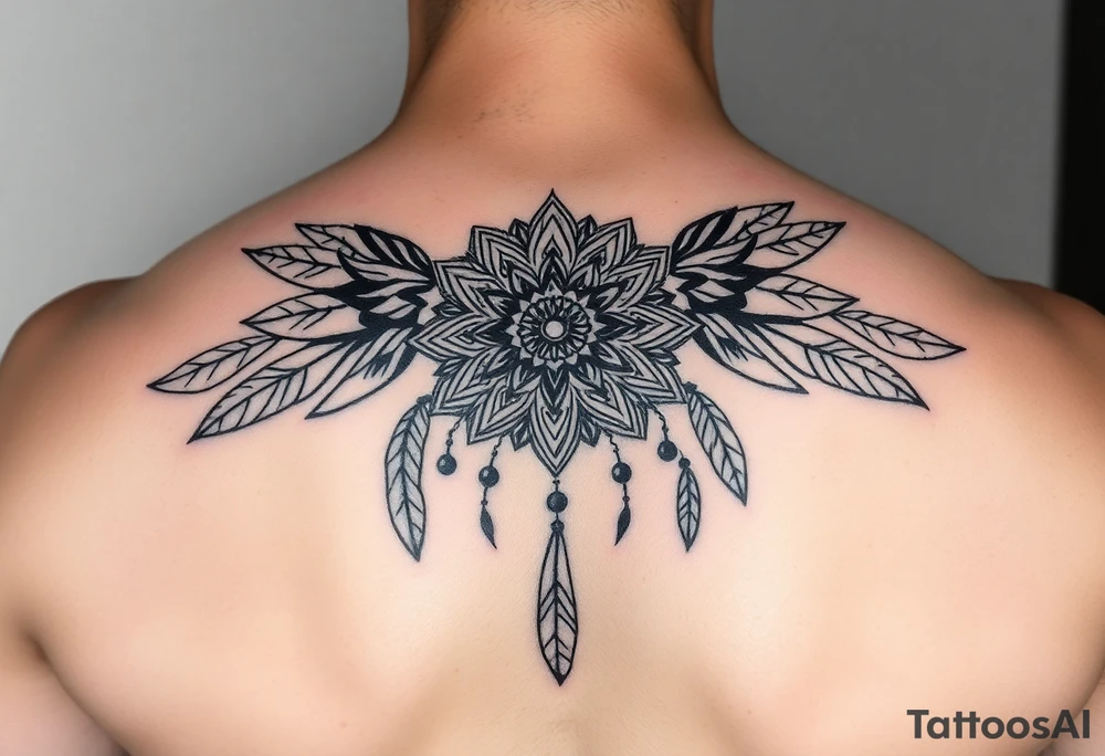 spiritual feathers ornamental mandala shaman tattoo idea