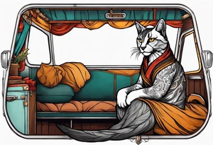 Khajiit sitting in a caravan selling wares tattoo idea