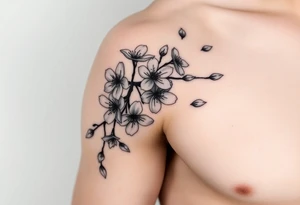 delicate cherry blossoms swirling in spring breeze with petals tattoo idea