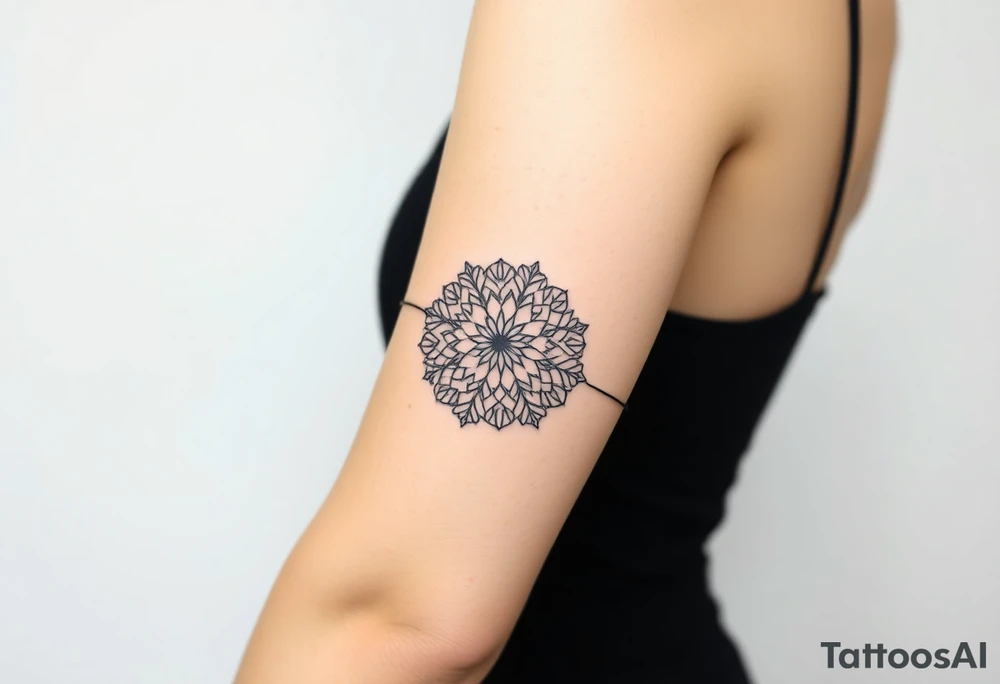 A delicate lace armband in a mandala style, incorporating intricate, circular details tattoo idea