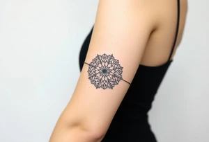 A delicate lace armband in a mandala style, incorporating intricate, circular details tattoo idea