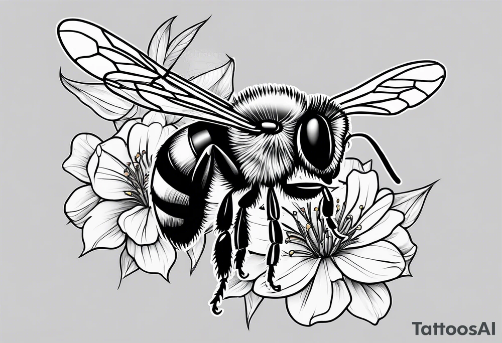 Bee and flowers on shoulder tattoo idea
