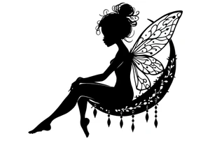 Silhouette of a Fairy sitting on moon with dangles. tattoo idea