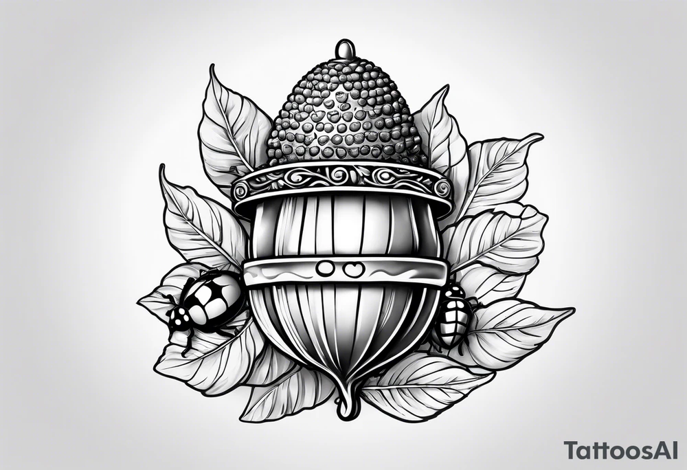 Acorn with open cap and ladybug tattoo idea