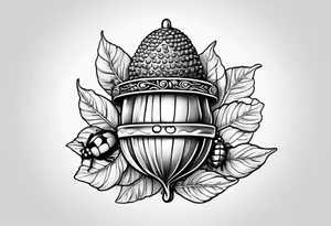 Acorn with open cap and ladybug tattoo idea