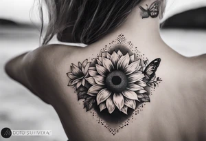 Flowers, surf, roadtrip, vanlife, rainbow, sunflower, rose, butterfly tattoo idea