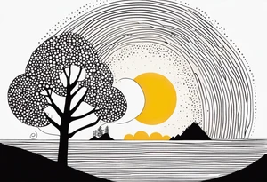 scandi looking sunshine made of dots tattoo idea