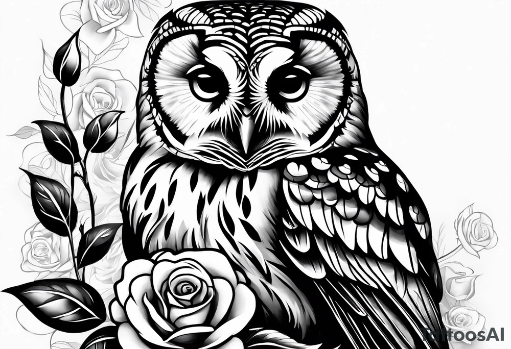 Barred owl with a rose tattoo idea