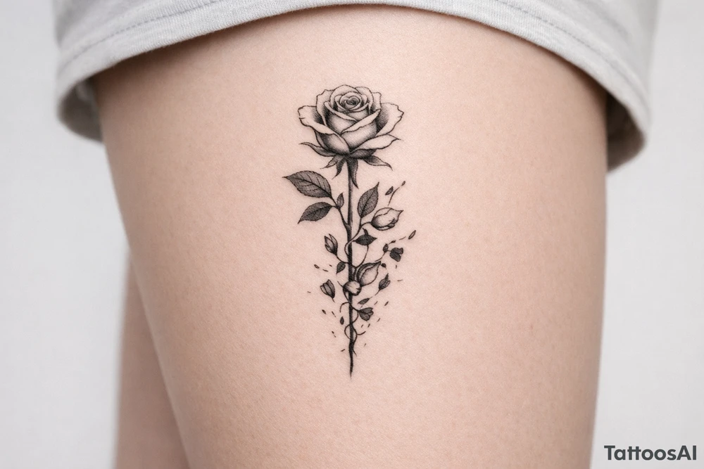 A single rose fading into a broken smashed rose tattoo idea