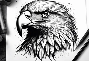 powerful eagle head on thigh with female face below tattoo idea