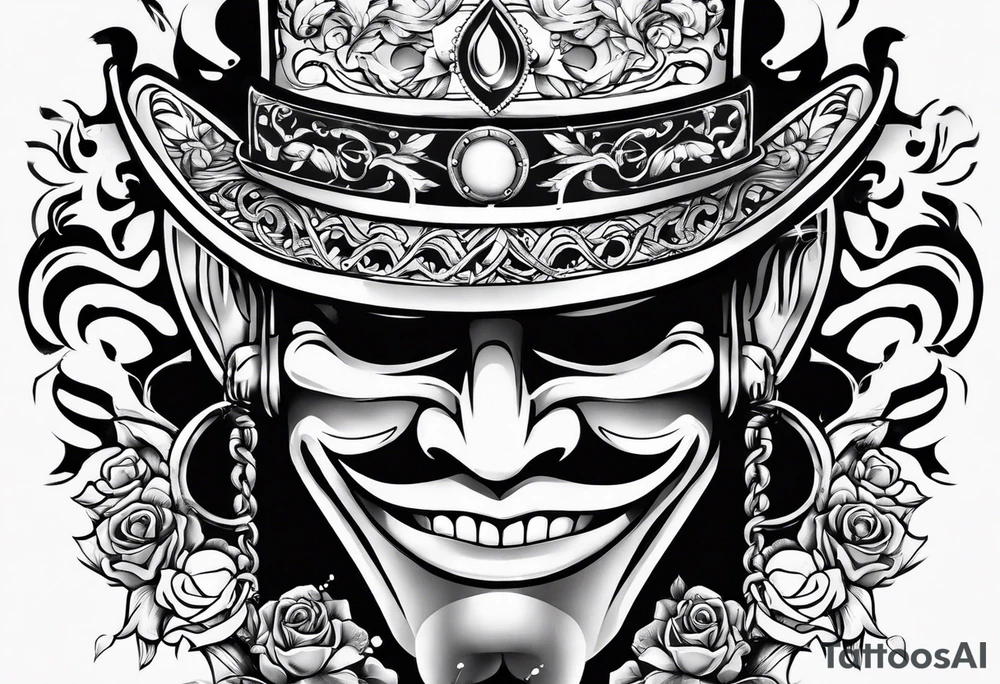 Smile now cry later gangster art masks tattoo idea